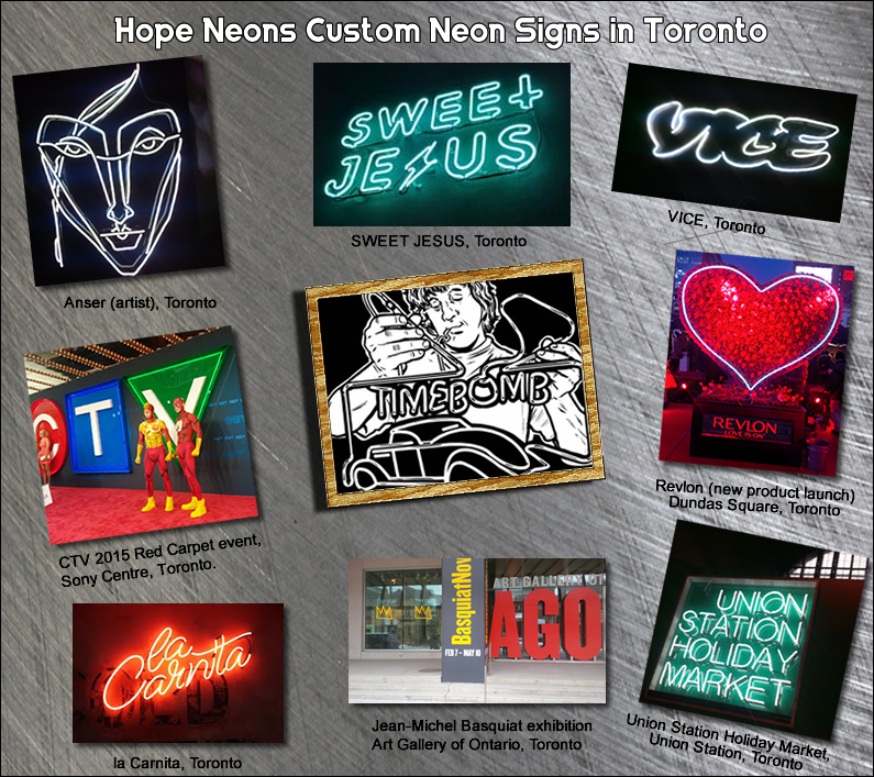 Custom neon signs in Toronto.  Custom neon signs look great in our storefront, lobby garage or bar